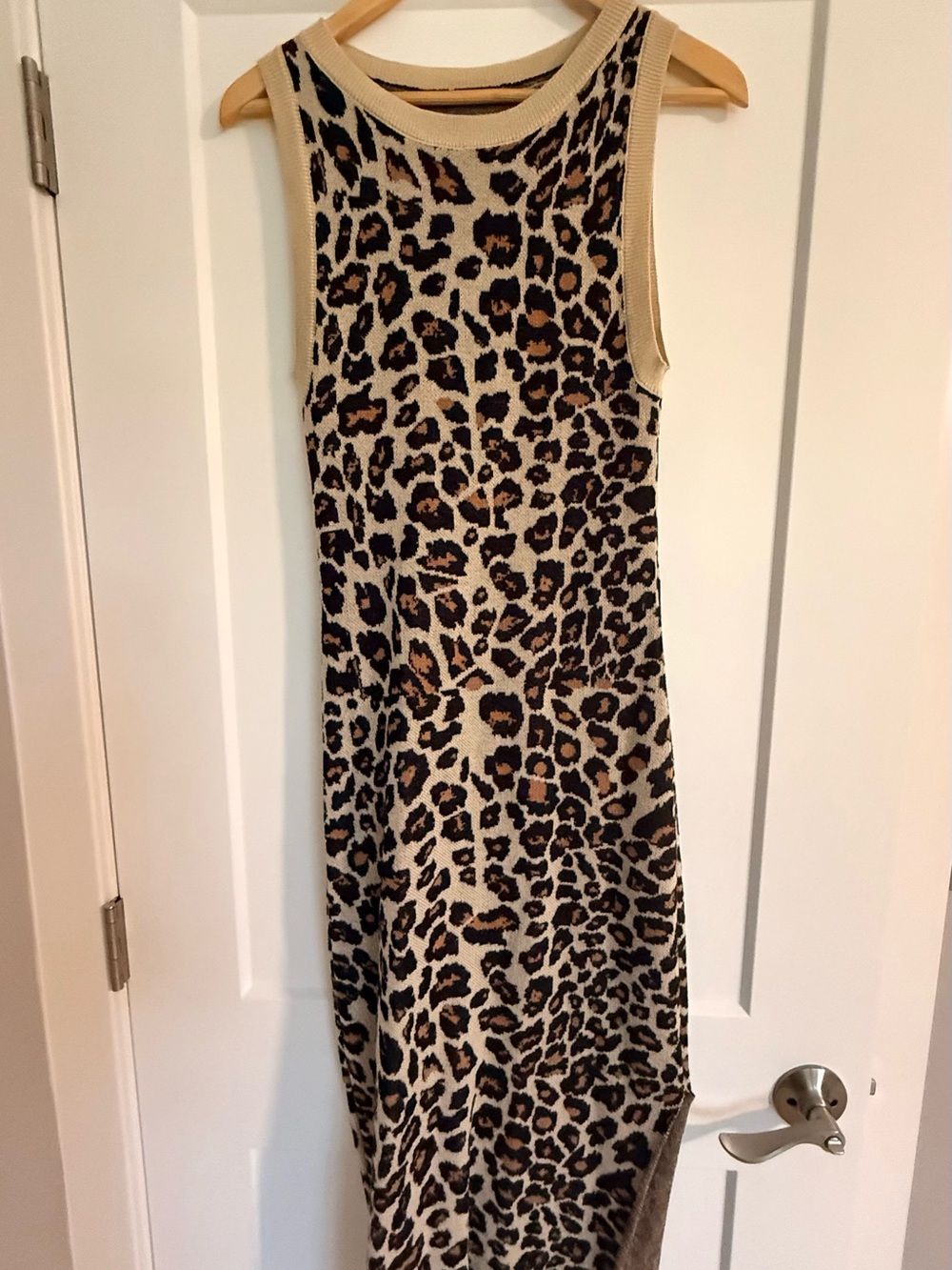 Leopard Print Knit Tank Dress in Beige and Brown